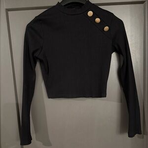 NWT Fashion Nova Black Ribbed Crop with Gold Buttons size Large